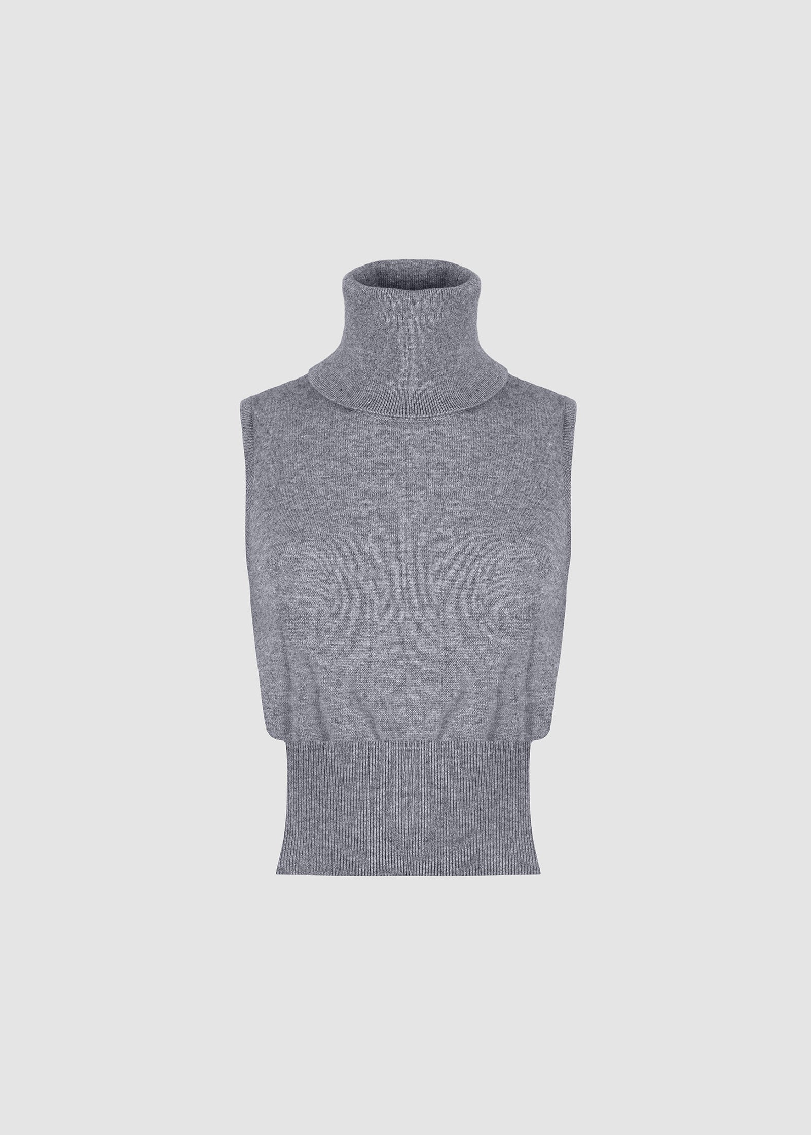 PREORDER - Cashmere Sleeveless Turtleneck in Soft Grey